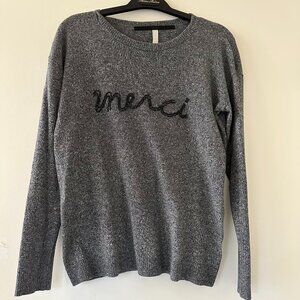 Kensie Gray Merci Shirt Long Sleeve Beaded Round Neck French